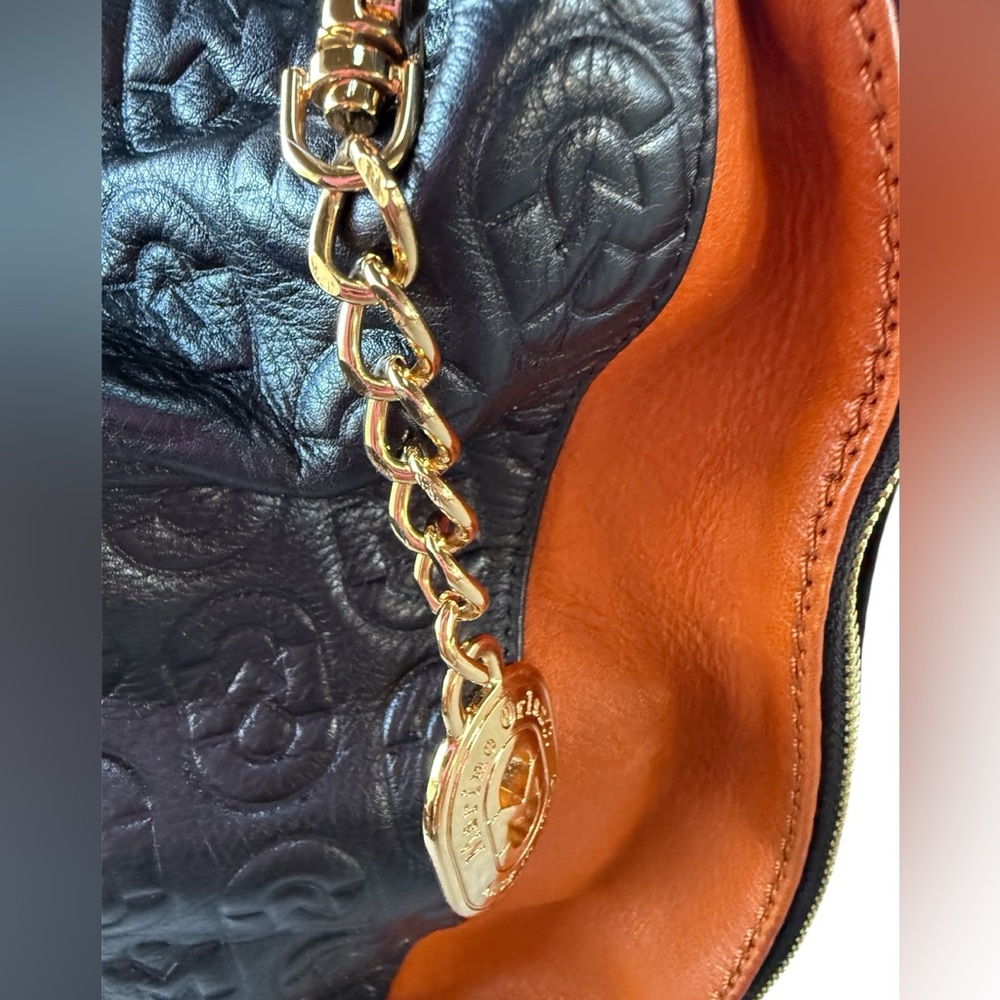 Marino Orlandi Black and Tan Embossed Shoulder Bag - Picture 3 of 6